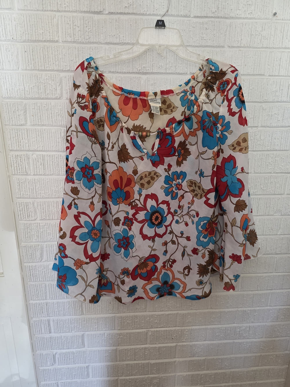 Giorgio Fiorelli White Floral Blouse with Blue & Red Flowers
